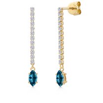 Gem Stone King 14K Yellow Gold London Blue Topaz and White Lab Grown Diamond Dangle Earrings for Women | 0.96 Cttw | Gemstone November Birthstone | Marquise 6X3MM