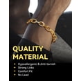 thumbnail image 3 of ChainsHouse 14K Gold Plated Men's Bracelets 9mm Chain Bracelet for Men Stainless Steel Jewelry Birthday Christmas Valentines Fayher's Day Gift for Him Boyfriend Husband Son, 7.5/8.3 Inch, 3 of 7