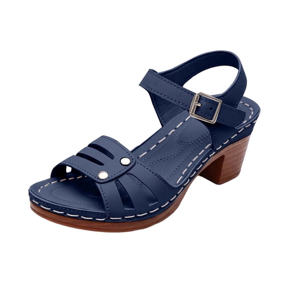 IWRICH Low Chunky Heels for Women ​dressy Wedge Platform Sandals ​summer Casual Footwear ​with Adjustable Straps Navy 9.5