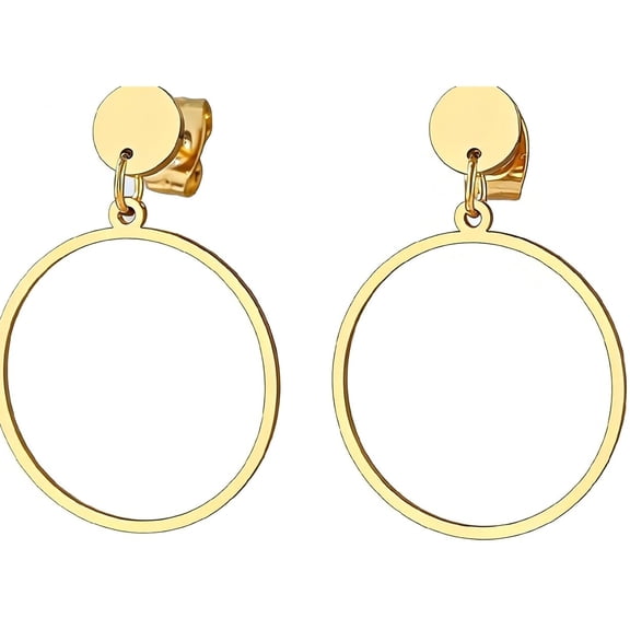 Zephyriana Dangle Hoop Earrings for Women Gold Silver Post Hoop Earrings Stainless Steel Round Circle Drop Stud Earring Geometric Jewelry Gifts-0.79"*1.14"