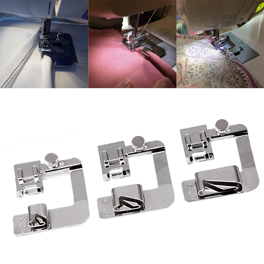 3 Pcs Domestic Sewing Machine Foot Presser Rolled Hem Feet For Brother Singer