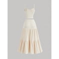 thumbnail image 6 of Women's 2 Piece Maxi Skirt Sets Crop Top Ruffle Hem Flowy Midi Skirt Vacation Going Out Outfits Milky White S, 6 of 8
