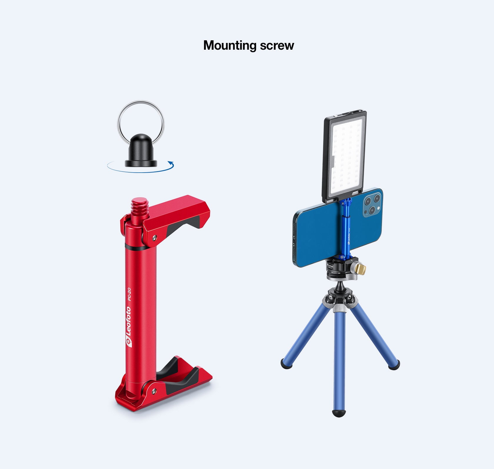 Leofoto PC-20 Mobile Phone Stand with 1/4" Mounting / Arca Compatible (Black/Blue/Red/Orange/Silver)