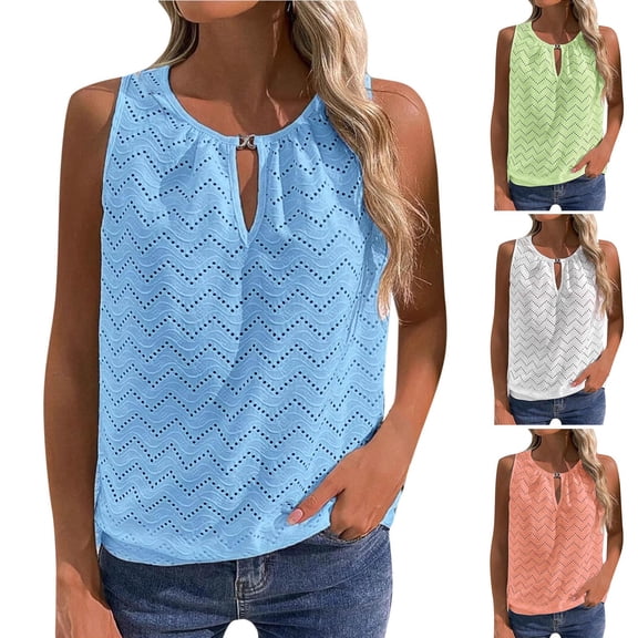 White Tube Top Womens Tank Toos Women's Round-Necked T-shirt Casual Sleeveless Hollowed-Out Tank Green M