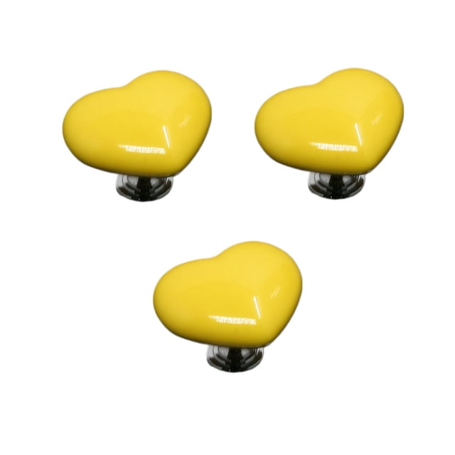 Manija DE cajón Bewildely Aleación DE Zinc Cerámica 3 uds Corazón Amarillo