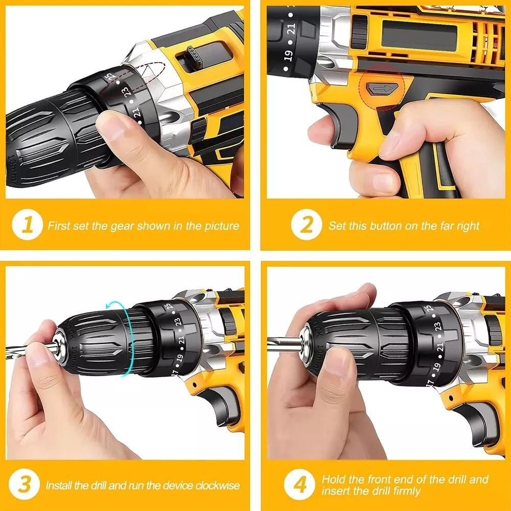 21V Cordless Hammer Drill Set Electric Impact Driver Screwdriver with 2 Battery for Home, Garden, DIY & Workshop