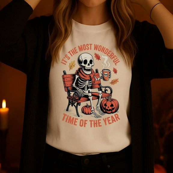 Gothic Skeleton Pumpkin Spice Tee Halloween Graphic, cansual, crewneck