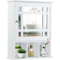 RONG-3 Bathroom Medicine Cabinet with Mirror, Adjustable Shelf and Open Compartments, Wall Mounted Mirrored Cabinet, 20 x 6 x 24 Inches (White)