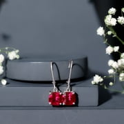 Rosec Jewels 4 Carat Lab Grown Ruby Hoop Earrings in Silver (AAAA Quality) Ruby Drop Earrings with Lever Back - with Jewelry Box