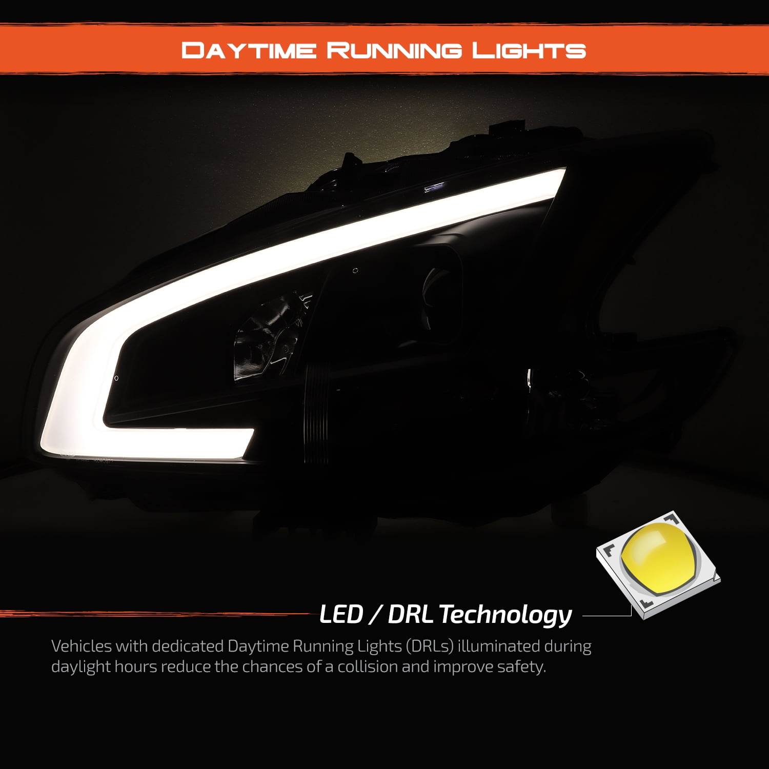 AKKON - Fits 2009 -2014 Nissan Maxima LED DRL Light Tube Projector Front Headlamps - Black Housing