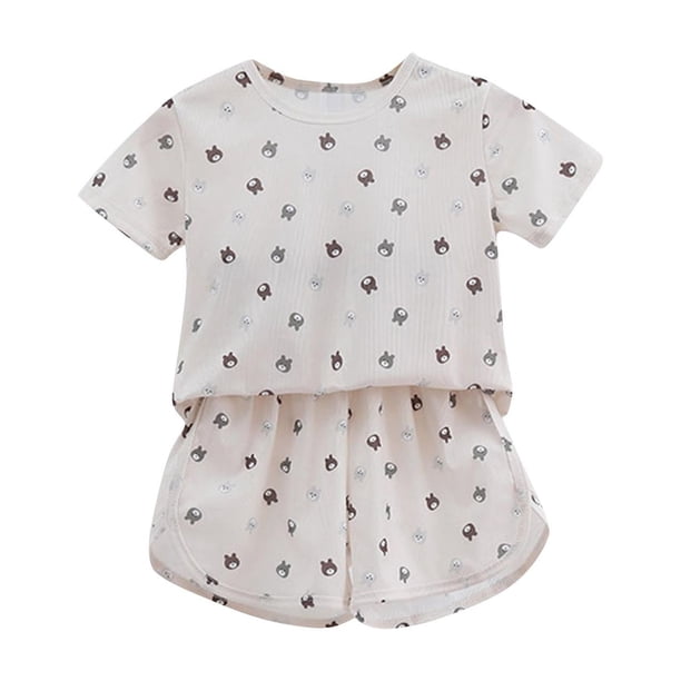 Odeerbi 0-10 Años Niños Niñas Pijama Seda Ice Verano Manga Corta Floral Pantalón Corto de Dos Piezas Conjunto de Pijama Suave