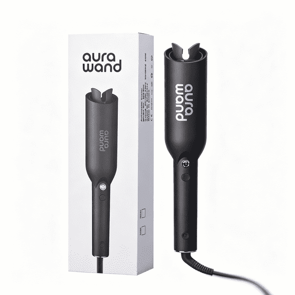 Aurawand Automatic Rotating Curling Iron, 1.25 in 3 Temp Anti-Scald Portable Hair Curler, Dual Voltage with 500M Negative Ions, Grey