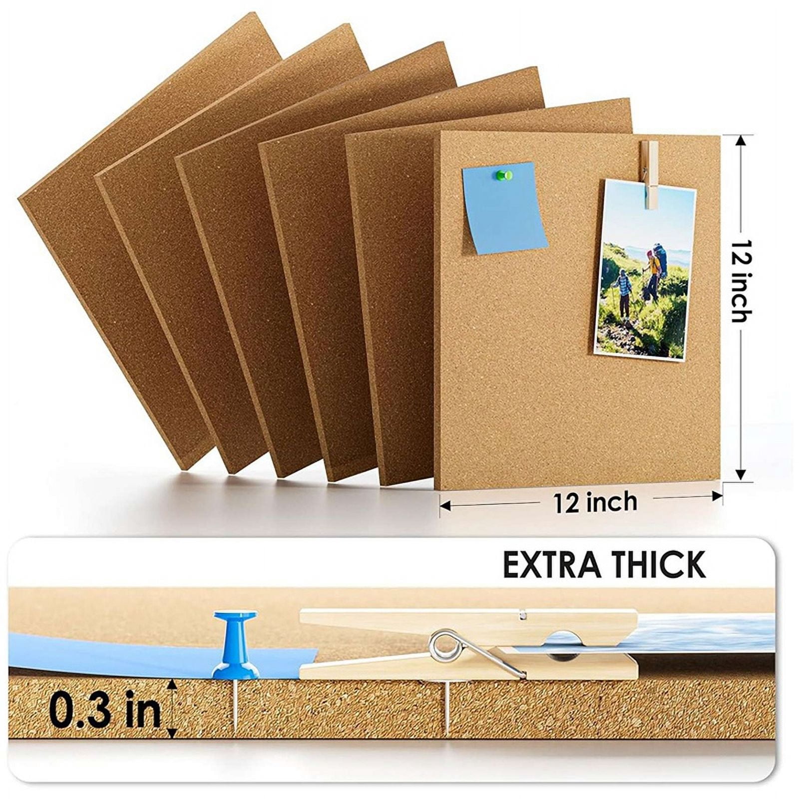 12inch X 12inch Cork Tiles, 12 Pack Cork Boards for Wall with Safe Removable Adhesive Tabs, Large Cork Bulletin Boards