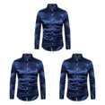 thumbnail image 2 of Sonducket Camisa transpirable para hombre Satén con mangas largas - Trabajo Boda o hogar Camisa para hombre Manga larga formal Azul marino Type1 NO1, 2 of 5