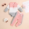 thumbnail image 2 of Huowey Toddler Baby Boys Girls Outfits Long Sleeve Patchwork Ribbed Thicken Warm Romper Bodysuit and Pants Outfits, 2 of 7