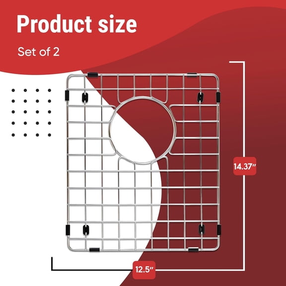 2 Pack Sink Protectors for Kitchen Sink, 14.37'' x 12.5'' Stainless Steel Grate With Rear Drain Hole