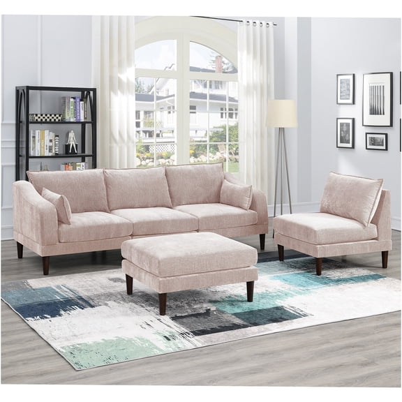 JERFIT 5-Piece Modular Sectional Sofa Set with Ottoman, Blush Pink Fabric, Modern Living Room Furniture for Flexible Seating