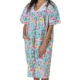 thumbnail image 3 of Women's Short Sleeve Woven Snap-Front Closure Floral Embroidery Housecoat Duster Lounge Nightgown, Teal XXXX-Large, 3 of 5