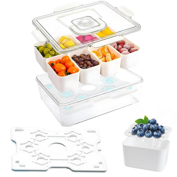 Portable Snackle Box Container with Ice Pack, Cooling Travel Charcuterie Box with Lid, Snack Cooler with Divided Serving Tray, with 8 Compartments&fork&spoon, for Outdoor Parties, Picinics
