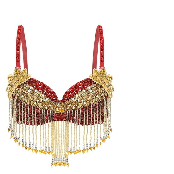 Womens Belly Dance Tops Party Clubwear Beaded Tassels Bra Halloween Performance Costumes