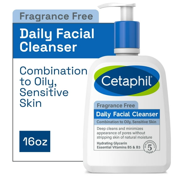 Cetaphil Daily Facial Cleanser for Sensitive, Combination to Oily Skin, 16 oz
