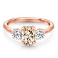 thumbnail image 3 of Gem Stone King 1.66 Ct Oval Peach Morganite White Topaz 18K Rose Gold Plated Silver Ring, 3 of 6