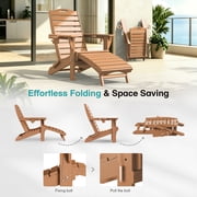 Folding Adirondack Chair with Ottoman, HDPE Adjustable Patio Chair, Teak