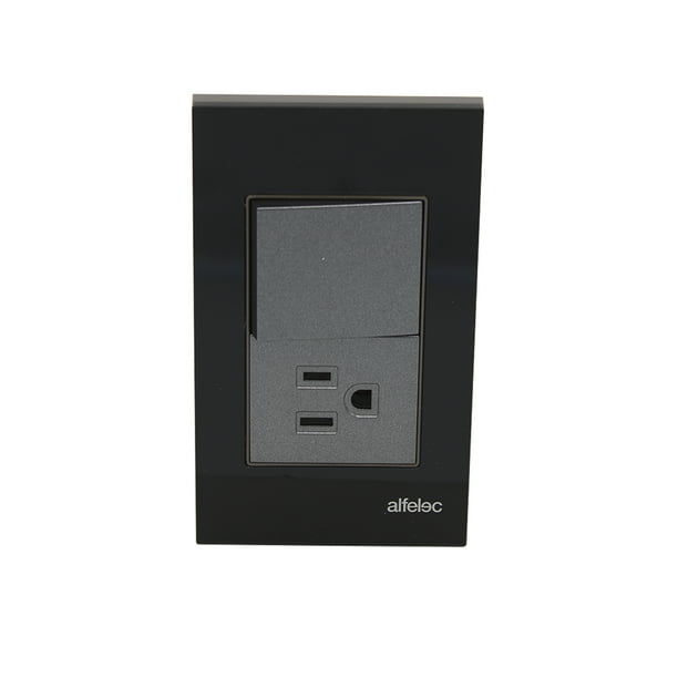 Placa con 1 apagador y 1 Contacto en Acrílico Negro Alfelec 5 Pzs Alfelec Linea Moon Black