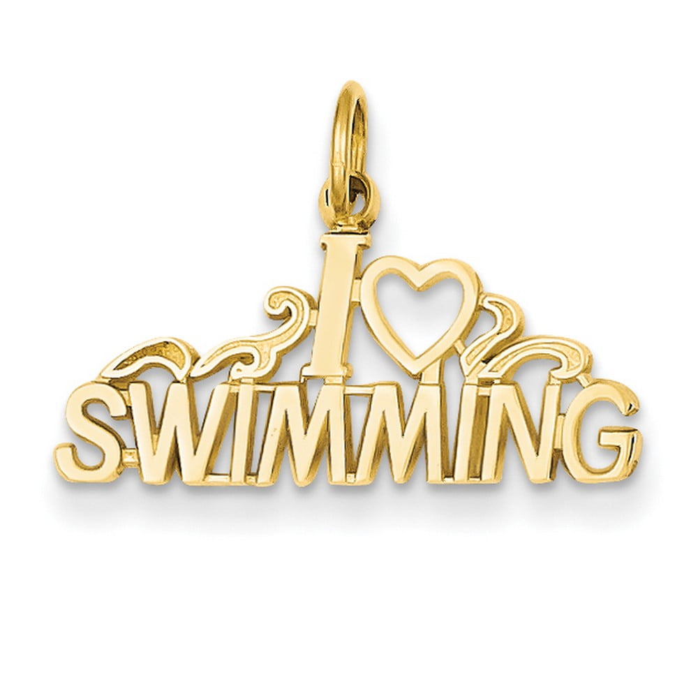 14k Yellow Gold I Love Heart Swimming Charm by