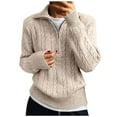 thumbnail image 2 of Amidoa Long Sleeve Women Sweater Beige Cable Knit Zip-up Solid Warm Chunky Sweaters Women's Cardigans/Sweaters Free Size, 2 of 7