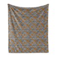 thumbnail image 1 of Floral Soft Flannel Fleece Blanket, Print of Chrysanthemum Flowers Grey and Yellow Ornaments Illustration, Cozy Plush for Indoor and Outdoor Use, 60" x 80", Dark Orange and Pale Grey, by Ambesonne, 1 of 5