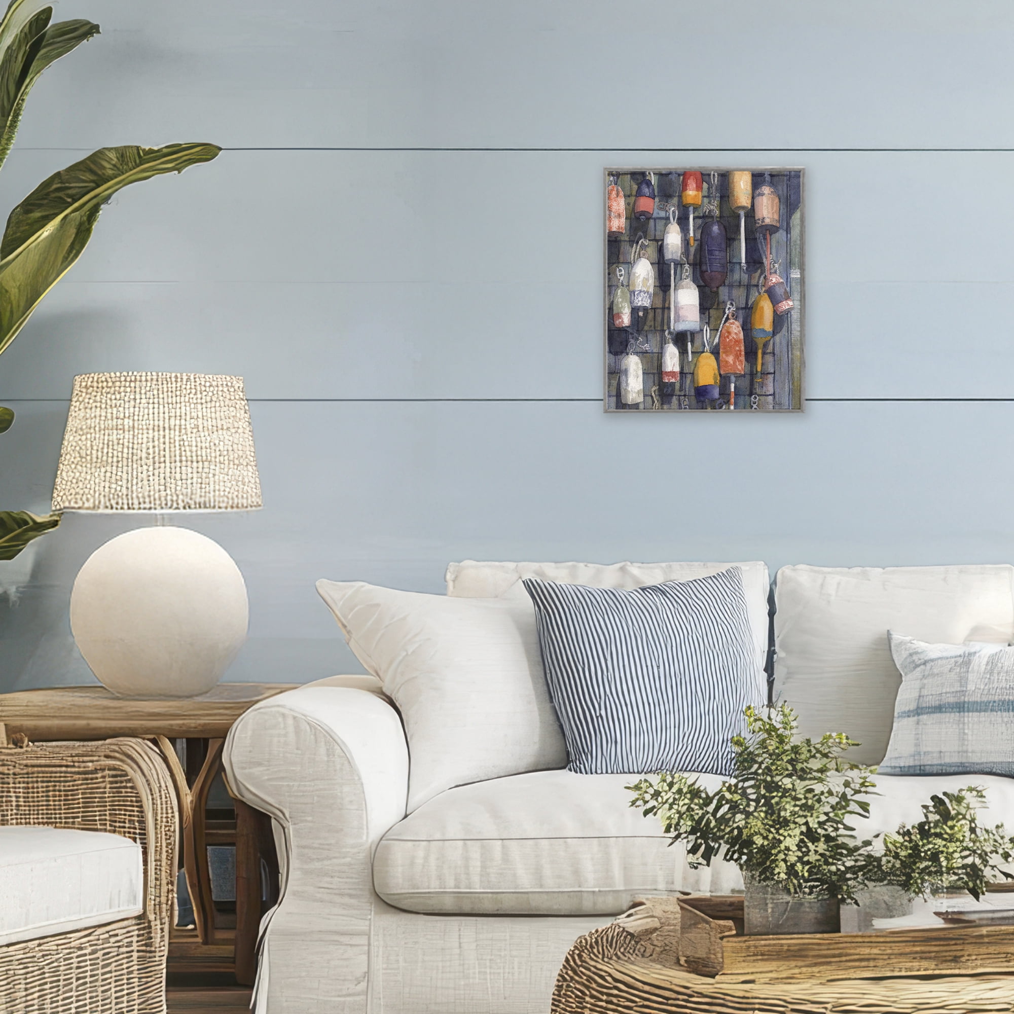 Stupell Industries Watercolor Hanging Buoys Gray Framed Giclee Art, design by Patti Bishop
