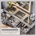 thumbnail image 4 of Farmhouse Vanity Desk with Glass Top, Corner Makeup Vanity Set with 30" HD Led Mirror and 3 Color Available Lights, 9 Storage Drawers, Wood Vanity Table for Bedroom, 4 of 7