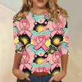 thumbnail image 2 of JULMCOMO Breast Cancer Shirts for Women Crew Neck 3/4 Sleeve Breast Cancer Awareness Casual Pink Ribbon Graphic Tees Loose Cute Print T-Shirts Watermelon Red 2XL, 2 of 5