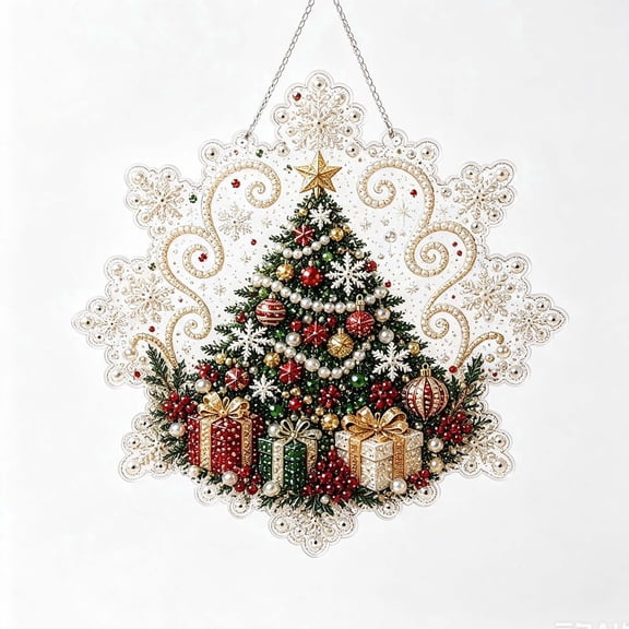 ZhangC Christmas Pearl Diamond Painting Suncatcher Kit, DIY Craft, Snowflake Shape, 3D Mixed-Sized Pearl Beads