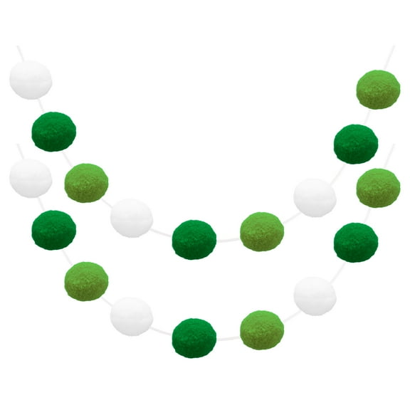 Uxcell 2pcs Pom Pom Garland 6.6 Ft 30 Balls for Craft Decoration(White, Dark Green, Light Green)