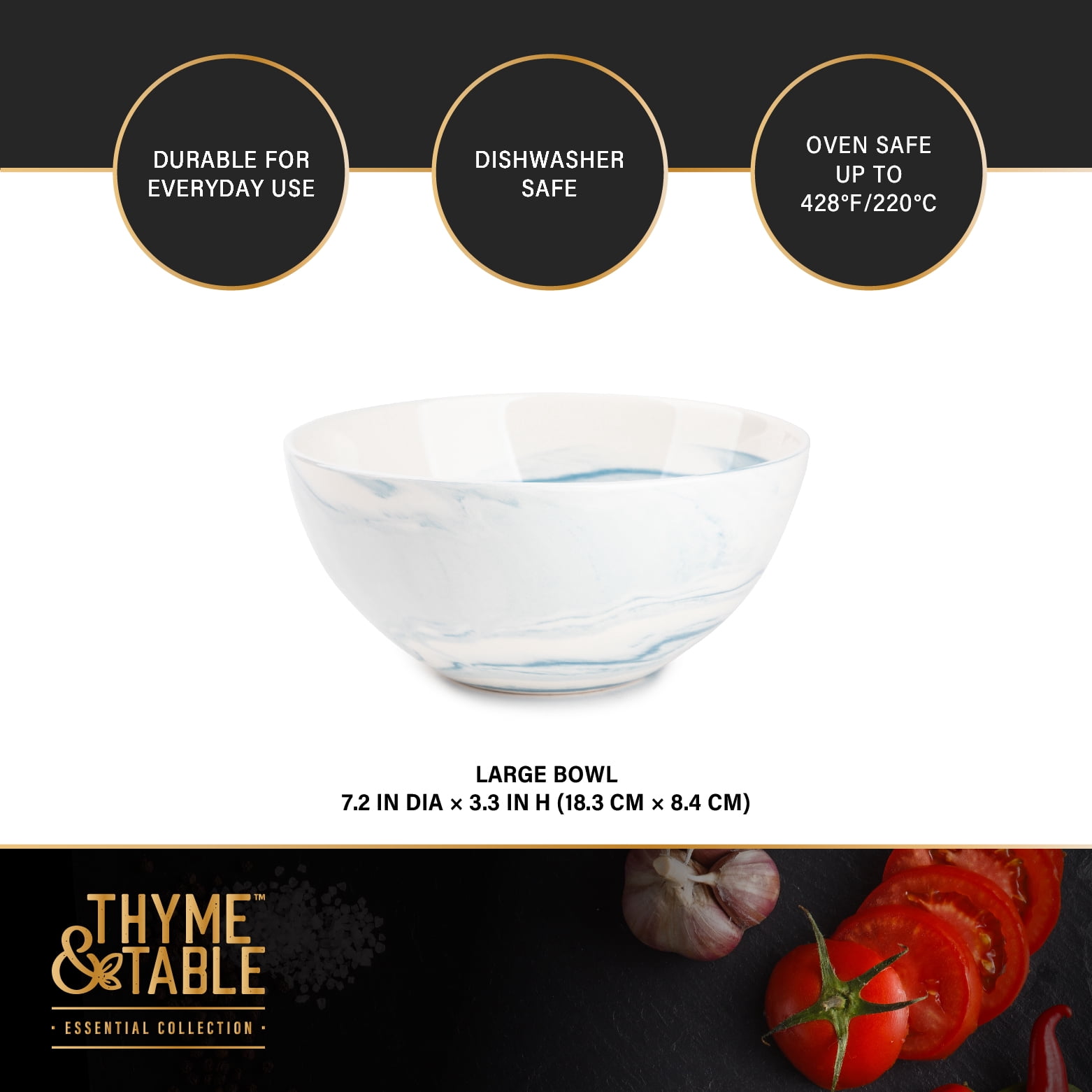 Thyme & Table Blue Marble Stoneware Large Round Bowl