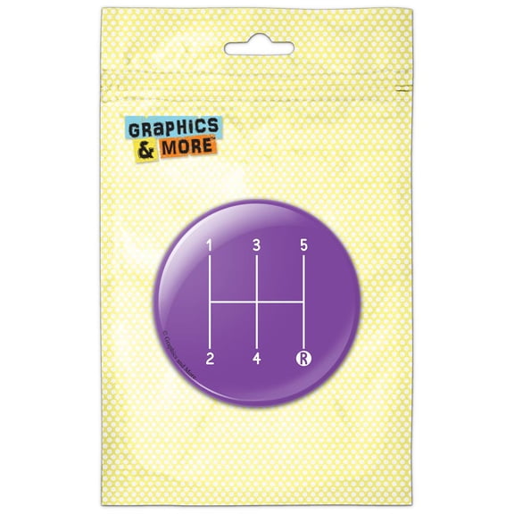 Five 5 Speed Manual Transmission Standard H Shift on Purple Pinback Button Pin Badge