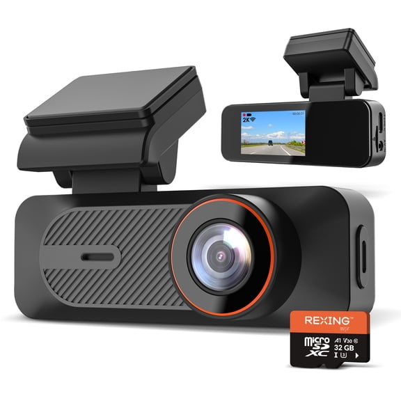 Rexing 2K Single Dash Cam with App Control, WiFi, Front Camera, Loop Recording, Parking Monitor, Vehicle Driving Recorder