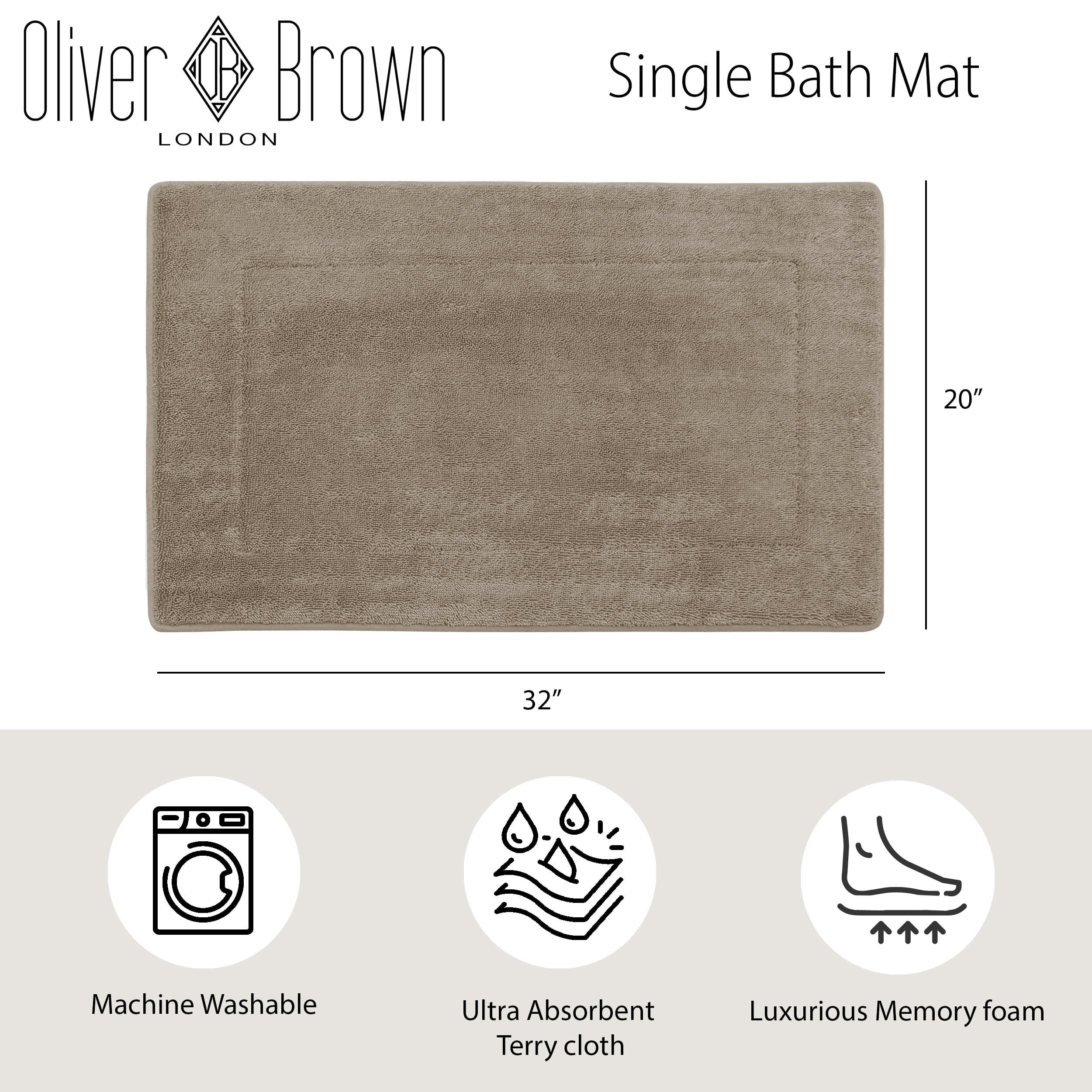 Oliver Brown Solid Print Traditional Bath Rugs, Brown, 20" x 32"