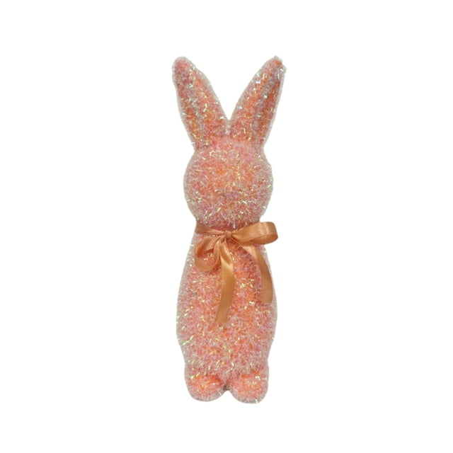 zhangmingg Figurine Glitter Flocked Foam Rabbit Decoration with Bow Tie for Table Centerpiece Desktop Ornament