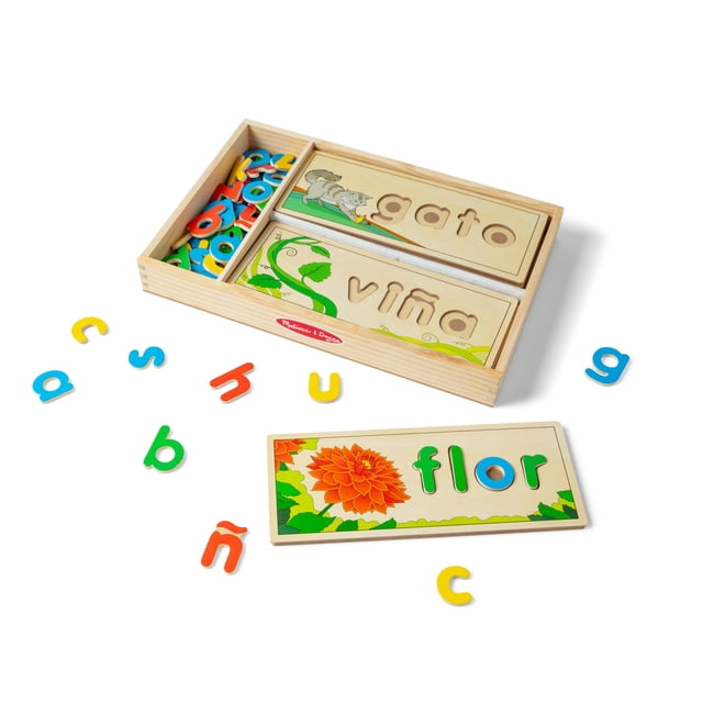 Juguete educativo para aprender idiomas Melissa & Doug Spanish See & Spell con certificación FSC
