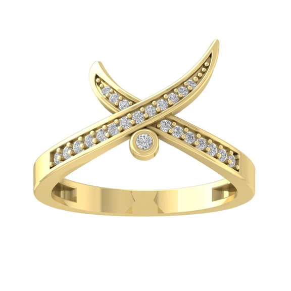 Araiya Fine Jewelry 10K Yellow Gold Lab Grown Diamond Criss Cross Band Ring (1/6 cttw, D-F Color, VS Clarity), Size 8