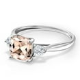 thumbnail image 4 of Gem Stone King 10K White Gold Peach Morganite and Moissanite 3-Stone Engagement Ring for Women | 1.56 Cttw | Cushion 7MM | Gemstone Birthstone | Three Stone Wedding Anniversary Promise Ring| Size 6, 4 of 6