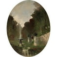 thumbnail image 2 of Eugène Deshayes 19x24 Black Ornate Framed Double Matted Museum Art Print Titled: Romantic Landscape with Fountain (1873), 2 of 5