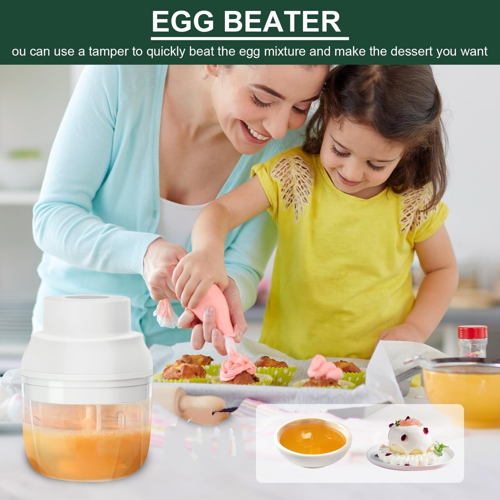 Electric Garlic Chopper 250ML, Mini Vegetable Chopper 2 in 1 Food Chopper Garlic Mincer with Egg Beater, Onion Chopper, USB Portable Small Food Processor for Veggie, Garlic, Ginger, Chili