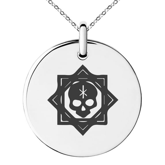 Stainless Steel Necromancy Magic Rune Engraved Small Medallion Circle Charm Pendant Necklace