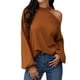 thumbnail image 1 of Crewneck Cold Shoulder Pullover, Pure Color Drop Shoulder Cutout Pullover  For Shopping For Girls ANGGREK Café L, 1 of 5