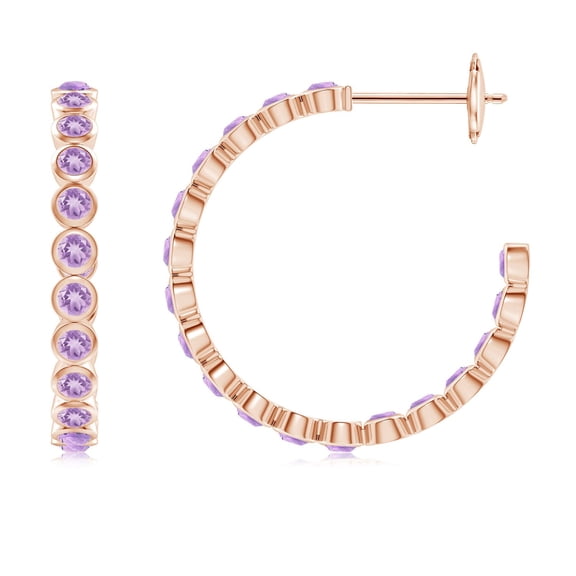 ANGARA Natural Bezel-Set 1.08 ct Amethyst Inside-Out Medium Hoop Earrings in 14K Rose Gold for Women (Size-2mm) | February Birthstone, Anniversary, Jewelry Gift for Women | Natural Amethyst Earrings