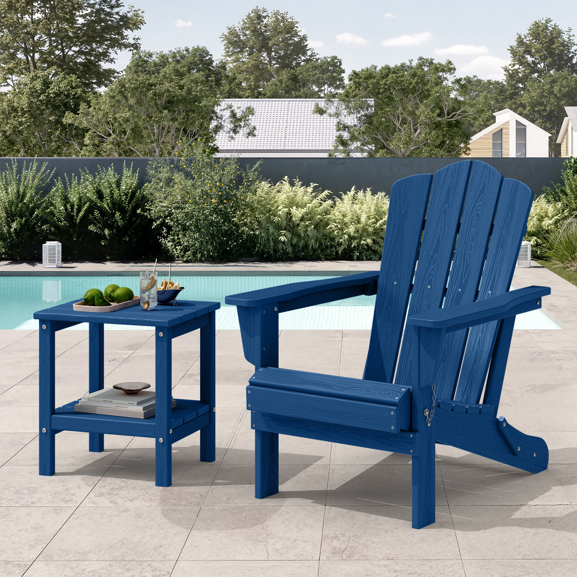 FUNDAZE HDPE Adirondack Chair, Foldable Weather-resistant Outdoor Chair for Patio, Poolside, Garden, Yard, Navy Blue